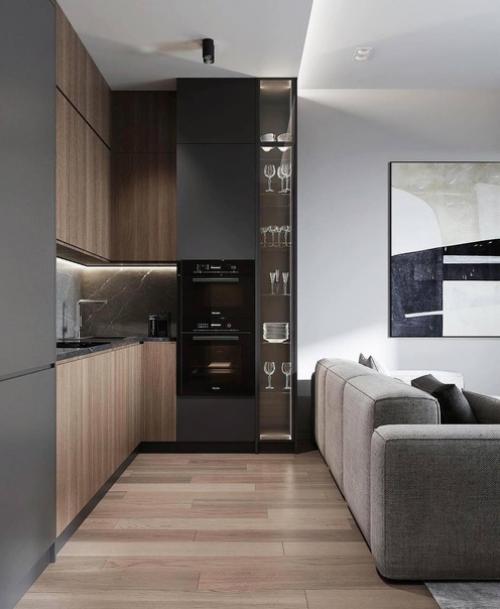 Современный интерьер кухни - гостиной в современном стиле. 08