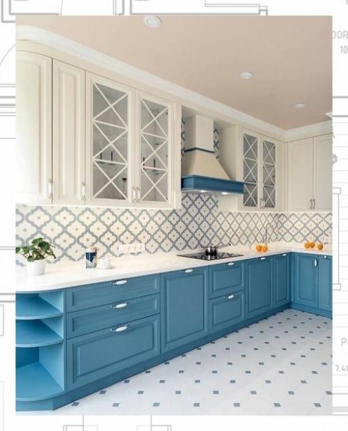 Голубая кухня - интерьер, который отличается свежестью, легкостью и изяществом. 05