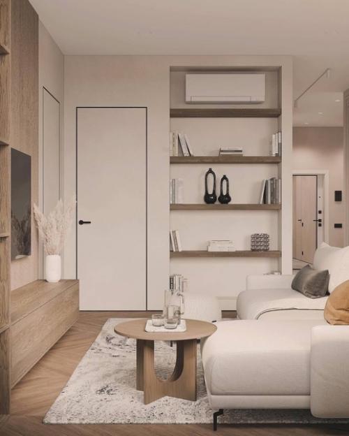 Уютный и стильный интерьер кухни - гостиной в светлых тонах. 04