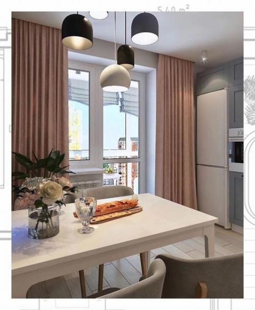 Прямоугольная кухня с балконом. 02