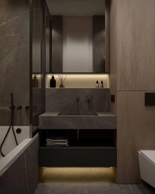 Современное и стильное оформление однокомнатной квартиры в контрастном исполнение. 09