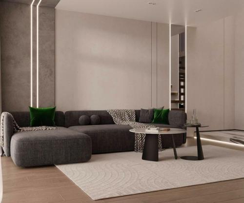 Эта гостиная в частном доме - воплощение элегантности и уюта в стиле минимализм. 03