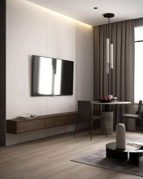 Современное и стильное оформление однокомнатной квартиры в контрастном исполнение. 04