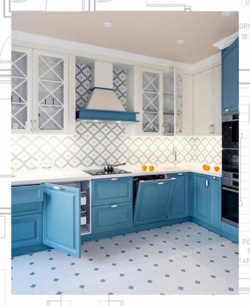 Голубая кухня - интерьер, который отличается свежестью, легкостью и изяществом. 04