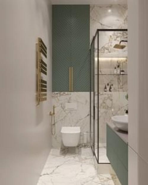 Стильный санузел. Лаконичный дизайн и свежая цветовая гамма всегда очень удачно вписываются в небольшие пространства, особенно если это санузел. 04