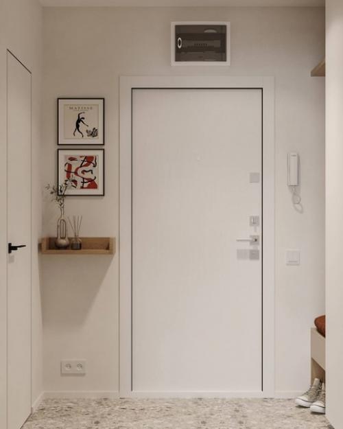 Интересный проект, который включает в себя прихожую и кухню - гостиную. 08