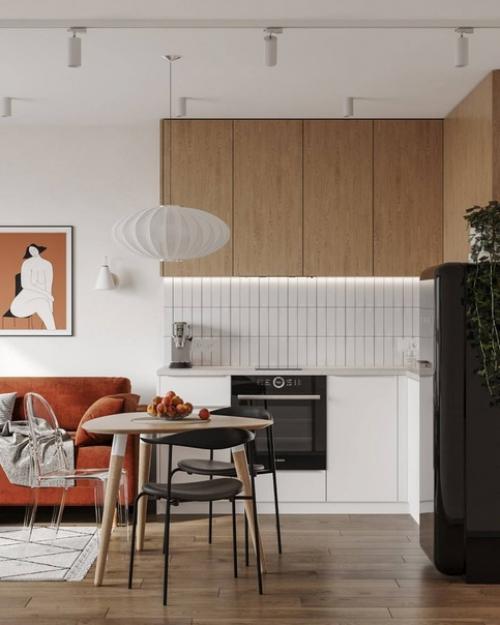 Интересный проект, который включает в себя прихожую и кухню - гостиную. 04