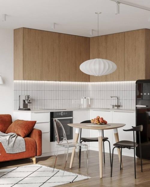 Интересный проект, который включает в себя прихожую и кухню - гостиную. 05