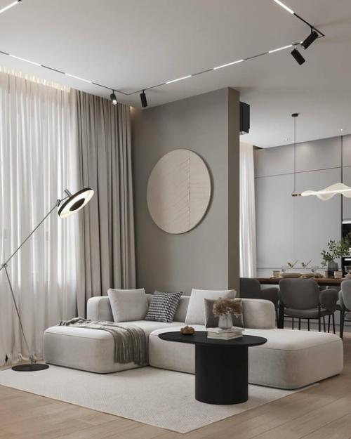 Как вам такая кухня - гостиная в светлом оформлениии. 03