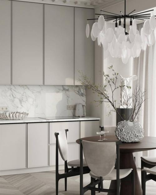 Интерьер кухни - гостиной в светлых тонах. 03