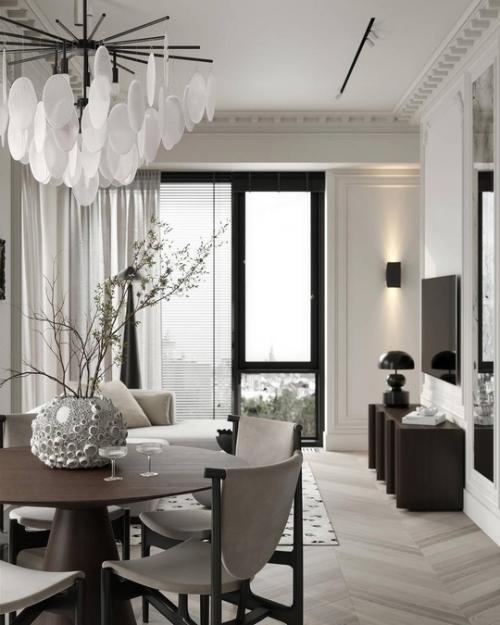 Интерьер кухни - гостиной в светлых тонах. 02