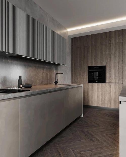 И следом мы хотим показать вам интерьер кухни в более тёмных серых тонах. 07