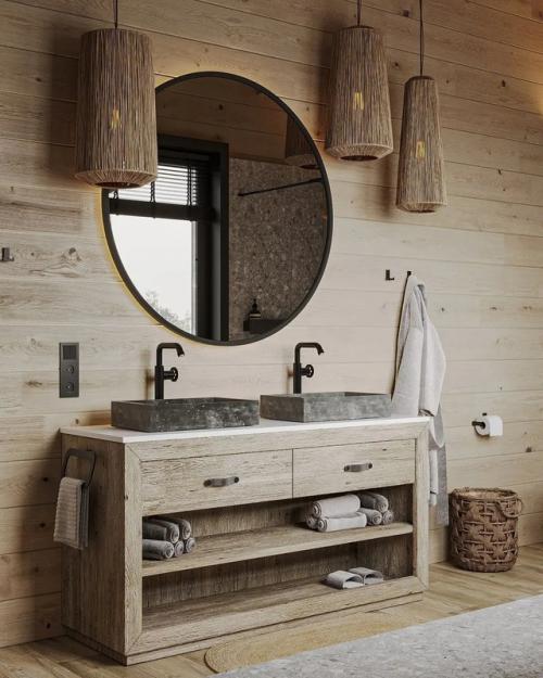 Тепло натуральных материалов, сдержанная элегантность и атмосфера альпийского уюта - всё это воплотилось в ванной комнате в стиле шале. 07
