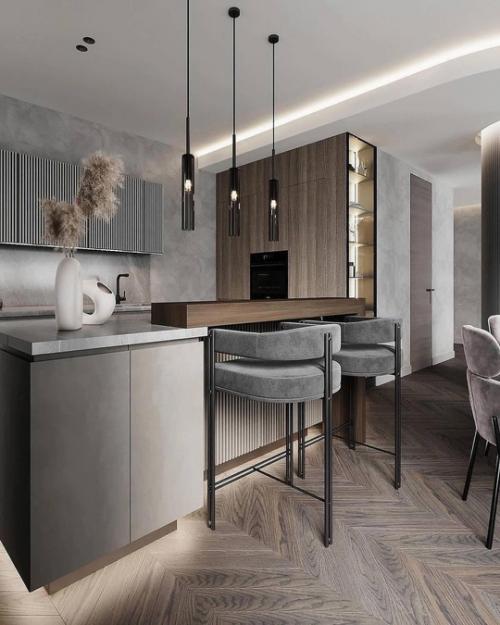 И следом мы хотим показать вам интерьер кухни в более тёмных серых тонах. 06