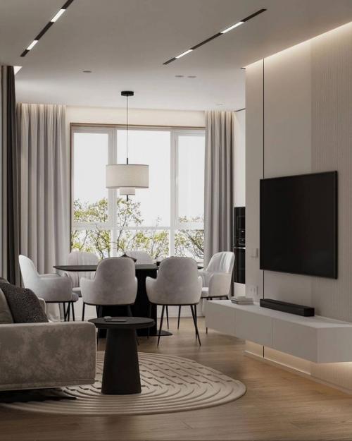 Лаконичный, с лёгким минимализмом интерьер кухни - гостиной. 01