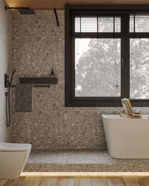 Тепло натуральных материалов, сдержанная элегантность и атмосфера альпийского уюта - всё это воплотилось в ванной комнате в стиле шале. 06