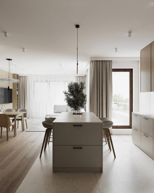 Лёгкий светлый интерьер квартиры в тёплых тонах. 03