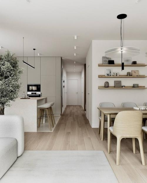 Лёгкий светлый интерьер квартиры в тёплых тонах. 04