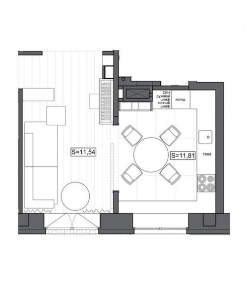 Интерьер кухни гостиной впечатляет своей светлой и лаконичной концепцией. 05