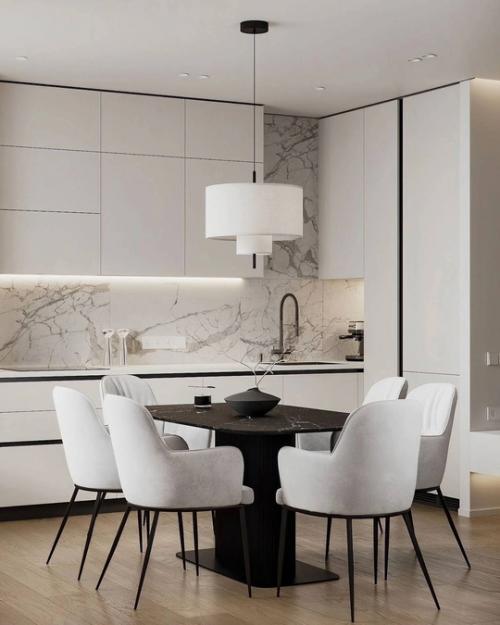 Лаконичный, с лёгким минимализмом интерьер кухни - гостиной. 03