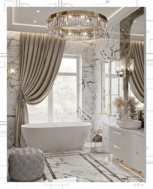 Интерьер ванной комнаты в загородном доме. 01