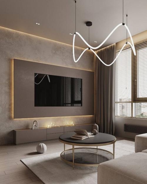 Интерьер просторной прихожей и кухни - гостиной в приятных спокойных тонах. 05