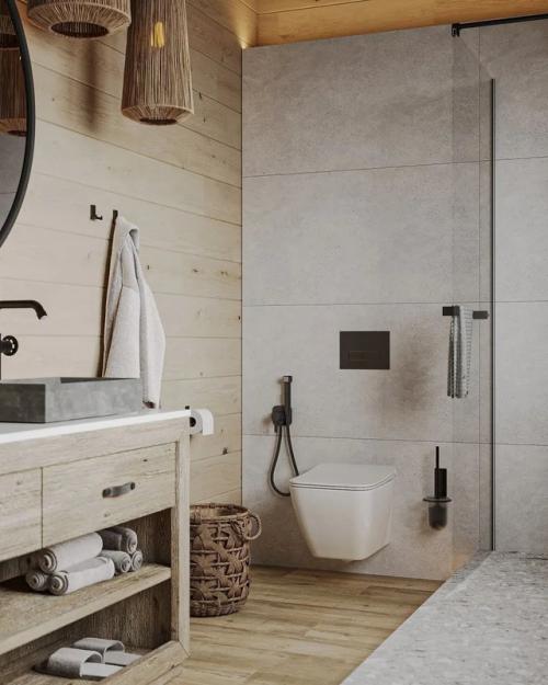 Тепло натуральных материалов, сдержанная элегантность и атмосфера альпийского уюта - всё это воплотилось в ванной комнате в стиле шале. 05