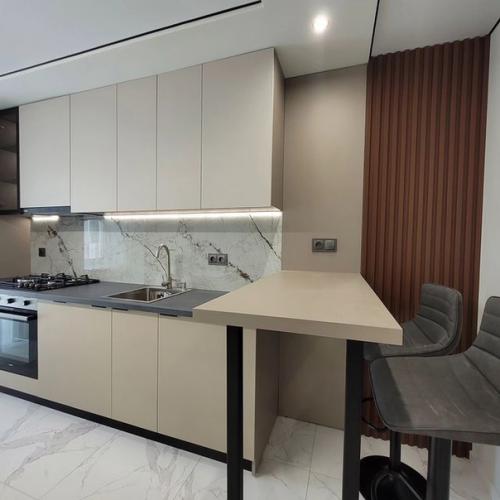 Очень стильная, современная с классной планировкой: просторная кухня, прихожая (диван), отдельная спальня (кровать. 08