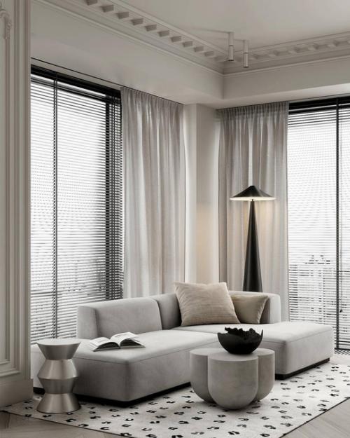 Интерьер кухни - гостиной в светлых тонах. 01