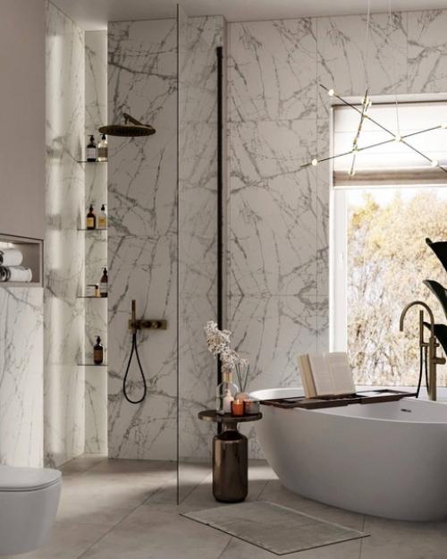 Классический стиль оформления ванной комнаты с интересным сочетанием цветовой гаммы. 07