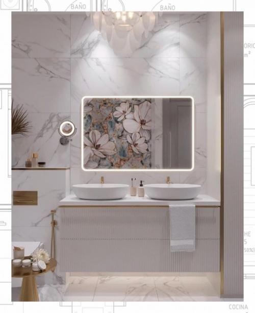 Керамогранит и стекловолокно в оформлении ванной комнаты. 03