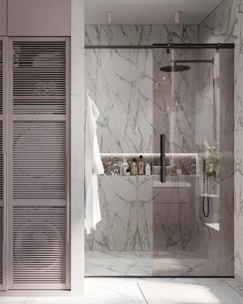 Классический стиль оформления ванной комнаты с интересным сочетанием цветовой гаммы. 01