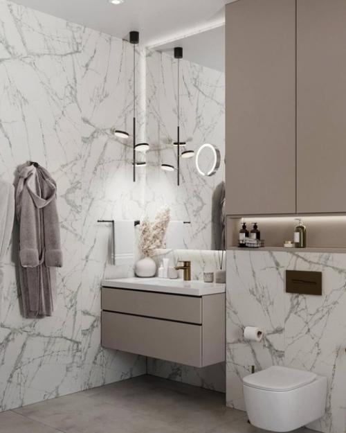 Классический стиль оформления ванной комнаты с интересным сочетанием цветовой гаммы. 08