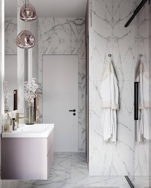 Классический стиль оформления ванной комнаты с интересным сочетанием цветовой гаммы. 03