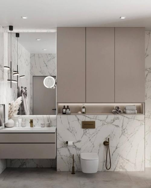 Классический стиль оформления ванной комнаты с интересным сочетанием цветовой гаммы. 06