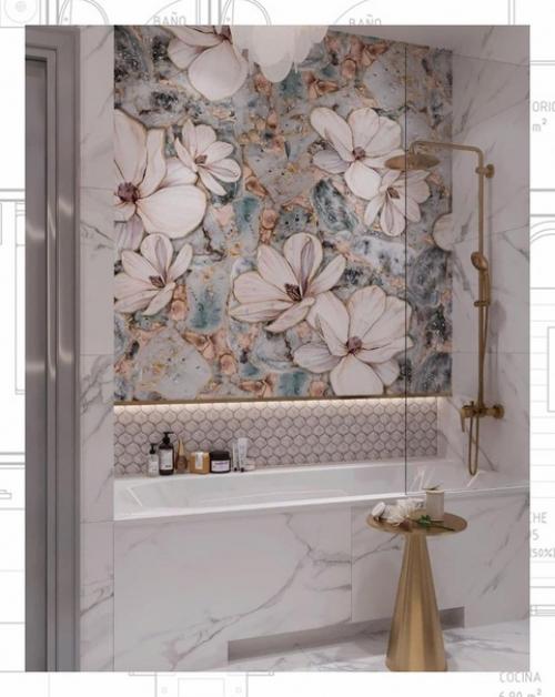 Керамогранит и стекловолокно в оформлении ванной комнаты. 01