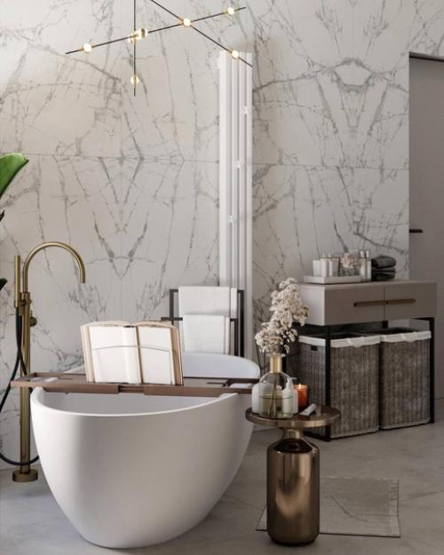 Классический стиль оформления ванной комнаты с интересным сочетанием цветовой гаммы. 05