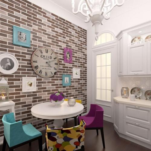 Яркий дизайн маленькой кухни. 02