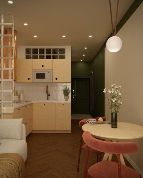 Дизайн этой квартиры 26 м кв создан вокруг личности молодой хозяйки. 02