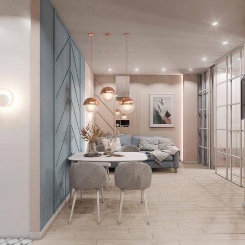 Бежево - голубая однушка с лоджией, переделанной в рабочую зону. 04