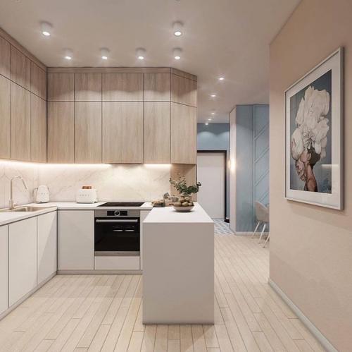 Бежево - голубая однушка с лоджией, переделанной в рабочую зону. 02