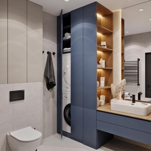 Спокойная ванная комната с синими вставками. 03