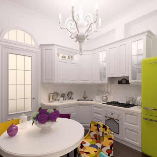 Яркий дизайн маленькой кухни. 01