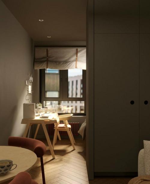 Дизайн этой квартиры 26 м кв создан вокруг личности молодой хозяйки. 04