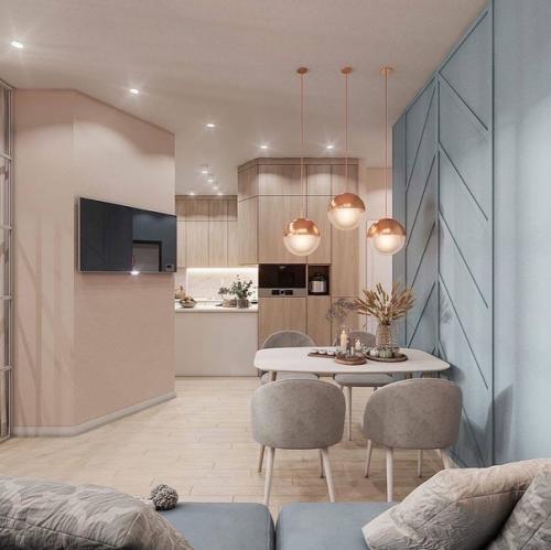 Бежево - голубая однушка с лоджией, переделанной в рабочую зону. 03