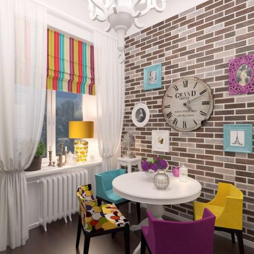 Яркий дизайн маленькой кухни. 03