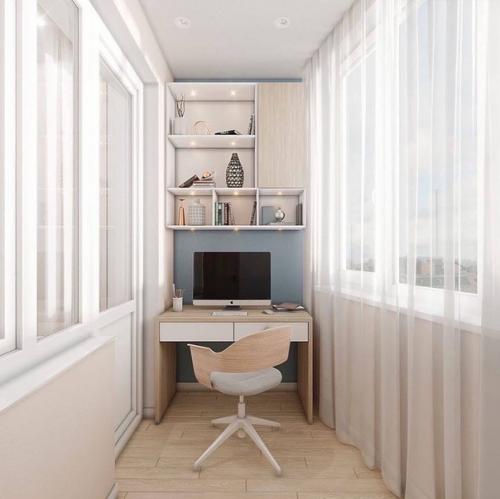 Бежево - голубая однушка с лоджией, переделанной в рабочую зону. 06