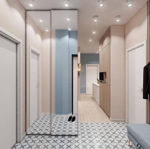 Бежево - голубая однушка с лоджией, переделанной в рабочую зону. 01