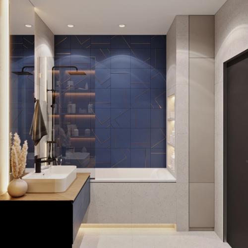 Спокойная ванная комната с синими вставками. 04