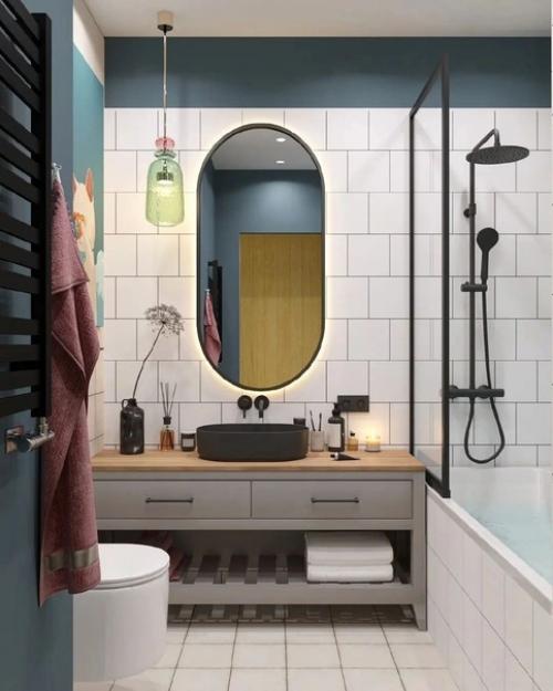 Уютная ванная комната, которая собрала в себя яркий стиль, приятные оттенки и атмосферу домашнего уюта. 02